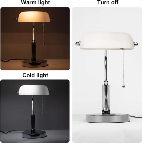 Vista 4 de FIRVRE Lámpara de Escritorio de Banquero, Lámpara de Mesa de Vidrio Blanco con Cargador Inalámbrico y Puerto de Carga 2USB, Lámpara con Interruptor