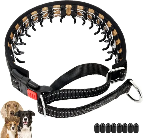 Vista 13 de Mayerzon Collar para perro, patentado Martingala, collar antitirones para perros pequeños, medianos y grandes, con hebilla para paseo y Negro