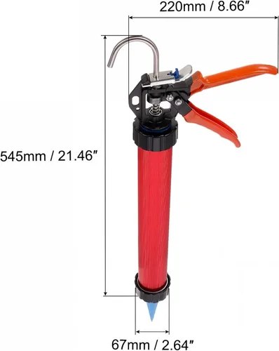 Vista 2 de uxcell Pistola de calafateo manual de salchichas, 21.5 in de acero inoxidable, cartucho sellador, aplicador de calafateo de tubo de 20.3 fl oz, tasa