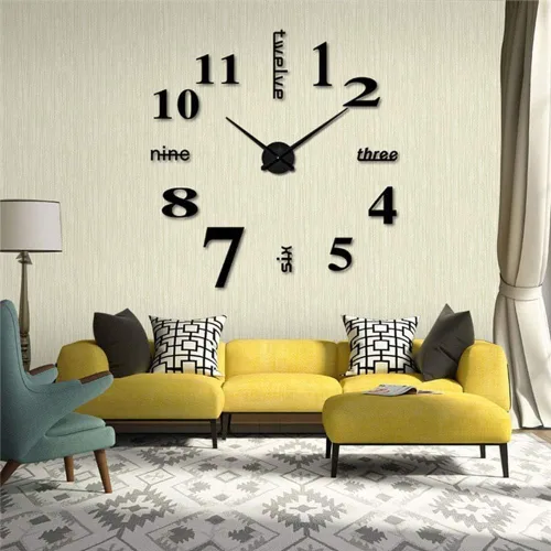 Vista 4 de Reloj de pared con superficie de espejo 3D, moderno reloj de pared 3D con calcomanías de números de espejo, silencio, sin marco, grande, kit