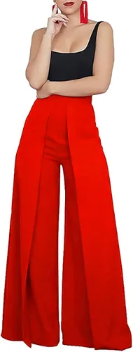 Vista 8 de Lrady Pantalones largos estilo palazzo casuales de cintura alta y pierna ancha pierna ancha piernas abiertas ajuste holgado elegantes pantalones