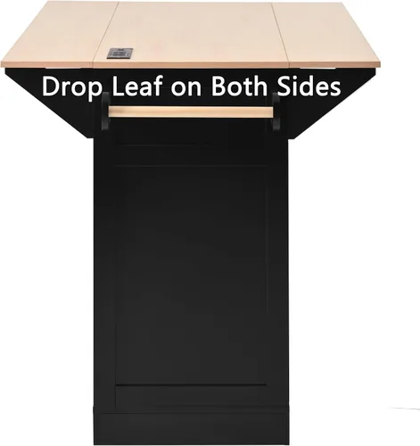 Vista 3 de Modern Rolling Kitchen Island with 2 Drop Leaves Power Outlets, 2 Storage Cabinets with Adjustable Shelf, 3 Drawers, Spice & Towel Rack, 5