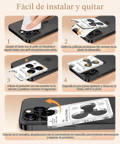 Vista 7 de GolbinBox Protector de lente de cámara para iPhone 13 Pro/13 Pro Max, ajuste invisible 1:1, vidrio templado 9H, funda individual de metal ultra HD
