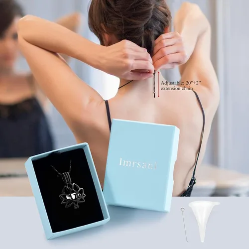 Vista 7 de Imrsanl Joyería de cremación para cenizas – Collar con colgante de cenizas de flor de loto con mini urna de recuerdo, joyería conmemorativa