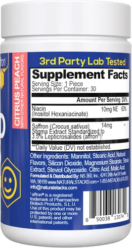 Vista 7 de Mood Bites - Suplemento de azafrán con vitamina B3, melocotón cítrico, 30