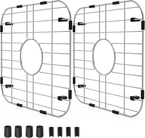 Vista 12 de Protectores de fregadero de acero inoxidable para fregadero de cocina, estante de fregadero de metal de 12.25 x 11.5 pulgadas con orificio