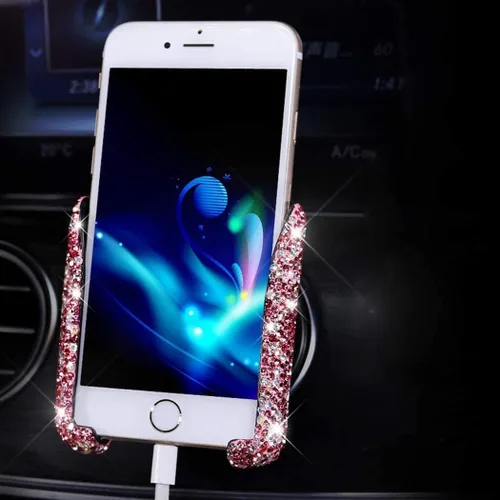 Vista 7 de SUNCARACCL - Soporte para teléfono de coche Bling, montaje automático para salida de aire del salpicadero mini, soporte universal ajustable de 360°