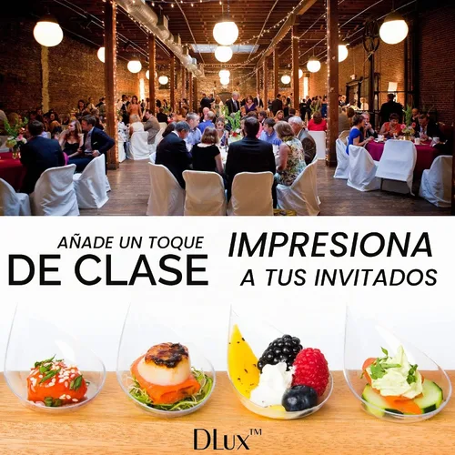 Vista 5 de DLux 100 mini platos para aperitivos en forma de lágrima de 4 pulgadas, cucharas de plástico transparente reutilizables - platos para postres