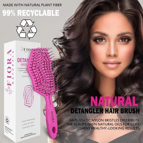 Vista 3 de Fiora Naturals Cepillo desenredante para el cabello, cepillo desenredante 100% ecológico con cerdas ultrasuaves, se desliza a través de los enredos