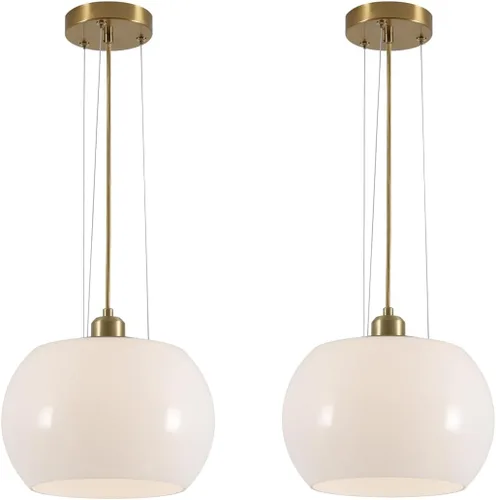 Vista 9 de BOKT Luz colgante de globo de vidrio de burbujas transparente, círculo dorado cepillado, iluminación colgante redonda de mediados de siglo, moderna
