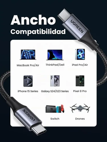 Vista 4 de UGREEN Cable USB C a USB C de 240W, Cable de Carga Rápida USB C para iPhone 17 Pro Max/16, Samsung Galaxy S25/S24, MacBook Pro/Air, iPad