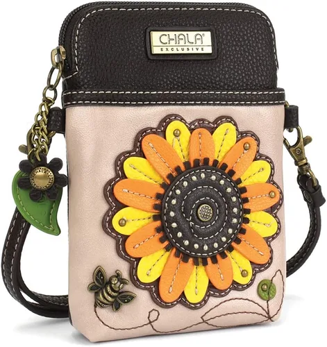 Vista 6 de CHALA Bolso cruzado para teléfono celular, bolso de lona multicolor para mujer con correa ajustable, Girasol - Taupe, Bandolera