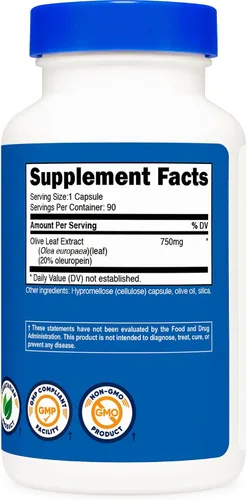 Vista 5 de Nutricost Extracto de hoja de olivo (20% oleuropeína) 750 mg, 90 cápsulas, sin OMG, sin gluten