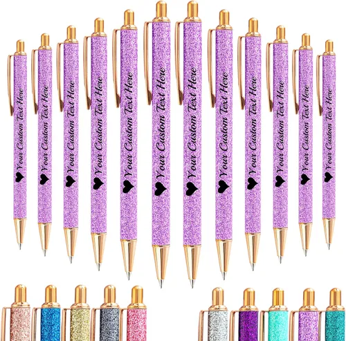Vista 10 de Hasta 100 bolígrafos personalizados a granel con nombre, bolígrafo con purpurina personalizable, logotipo de negocios, mensaje de texto, regalo