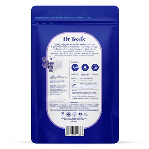 Vista 2 de Dr Teal's Sal de magnesio de Epsom pura, calma y duerme con lavanda, 3 libras (paquete de 4)