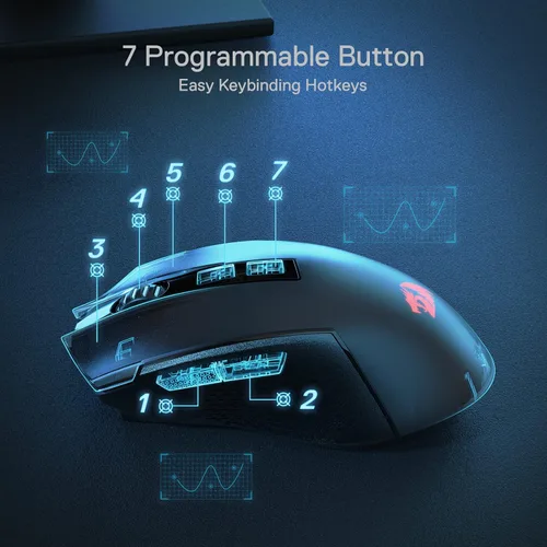 Vista 7 de Redragon M693 Mouse inalámbrico Bluetooth para juegos, 8000 DPI con conexión de 3 modos, BT y 2.4G inalámbrico, 7 botones macro, capacidad
