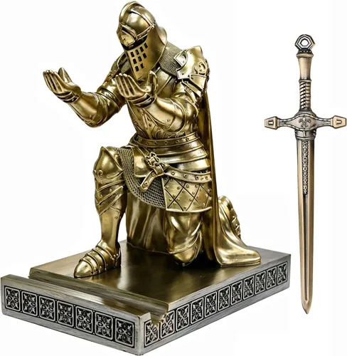 Vista 14 de Portaboligrafo y soporte para teléfono móvil de líder de la Guardia del Rey, estatua de caballero, peso de papel con diseño de guerrero, ornamento