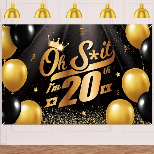 Vista 43 de Oh S*hit I'm 10th Banner telón de fondo negro dorado globos corona confeti Hallo Quince Cheers to 10 años decoración temática decoración para hombre