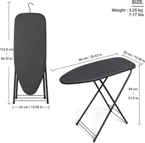 Vista 5 de Duwee Tabla de planchar pequeña de 13 x 35 pulgadas con cubierta resistente al calor, tabla de planchar compacta plegable, ligera, fácil de Negro