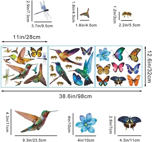 Vista 6 de 32 calcomanías de acuarela de mariposa y colibrí, calcomanías de pared de flor de libélula de abeja, decoración artística de pájaros voladores