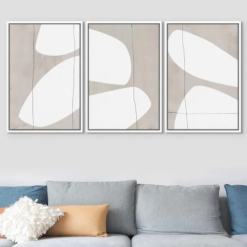 Vista 250 de SIGNFORD - Set de obras de arte en lienzo enmarcado para pared, ilustraciones abstractas de neblina del desierto en tonos neutros beige y marrón