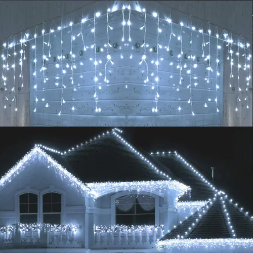 Vista 7 de Toodour Luces de Carámbanos de Navidad para Exteriores, 360 LED 29.5 pies 8 Modos Luces de Hada de Carámbanos en Cadena con 60 Gotas, Luces LED