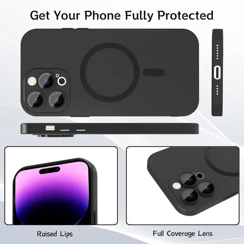 Vista 4 de Funda magnética ankofave para iPhone 14 Pro Max, funda para teléfono para mujeres, diseño mate de lujo suave con lustre metálico y protector