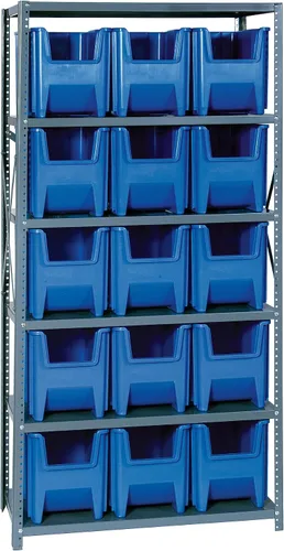 Vista 299 de Quantum QSBU-245BK Heavy Duty Shelving Unit with (7) Shelves and (24) QUS245 Black Bins for Garage Warehouse Storage Distribution 400 lb Load