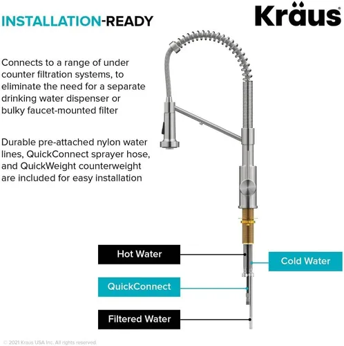 Vista 8 de Kraus Bolden 2-en-1 Grifo de cocina de estilo comercial con filtro de agua monomando extraíble para ósmosis inversa o sistema de filtración de agua