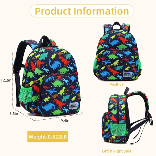 Vista 3 de Mochila de dinosaurio 3D para niños y niñas, mochila impermeable para preescolar con arnés de seguridad (dinosaurio mecánico)