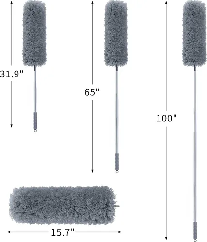 Vista 7 de BOOMJOY Plumero de microfibra con poste de extensión de 100 pulgadas, plumeros para limpiar techos altos, ventiladores, persianas, muebles, gris