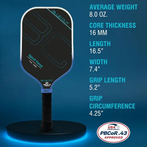 Vista 5 de Blue Cut Pickleball Paddle – USAPA Approved Pickleball Paddles Racket with T700 Carbon Fiber, 16mm Honeycomb Core, Spin Surface, Pro Power Speed &