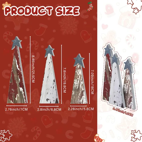 Vista 3 de Soaoo 3 piezas de decoración de mesa de árbol de Navidad rústico de madera para granja, pequeños árboles de Navidad de mesa, centros de mesa