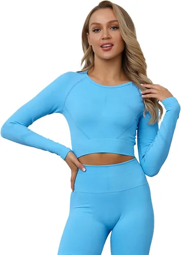 Vista 3 de Trajes de yoga para mujer 3 piezas camiseta de manga larga y leggings de cintura alta conjunto de ropa deportiva de yoga 1 diadema deportiva