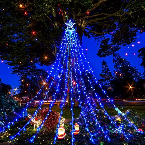 Vista 9 de Aokudoni Decoraciones de Navidad al Aire Libre: 3.84m 350LED Luces de Cascada con 8 Modos de Iluminación, Luces de Navidad para Árbol, Casa, Patio