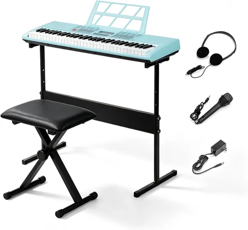 Vista 14 de GLARRY - Juego de teclado eléctrico de 61 teclas de tamaño completo para principiantes, niños, teclado de música portátil con banco de piano