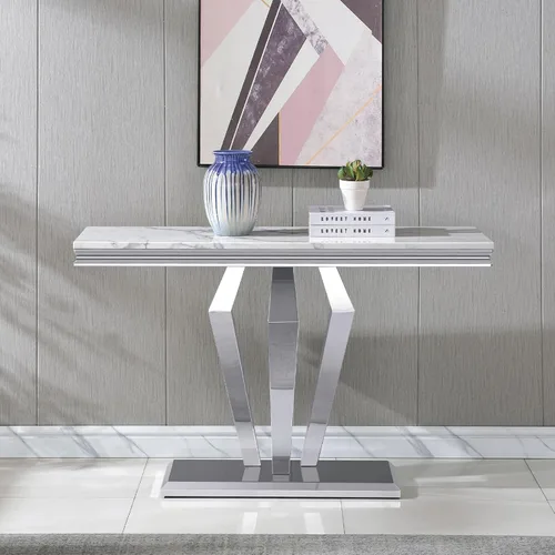 Vista 23 de SSLine Mesa de Centro Rectangular de Mármol Sintético para Sala de Estar, Mesa Central Moderna de Mármol Blanco de Lujo con Base Doble en Forma de U