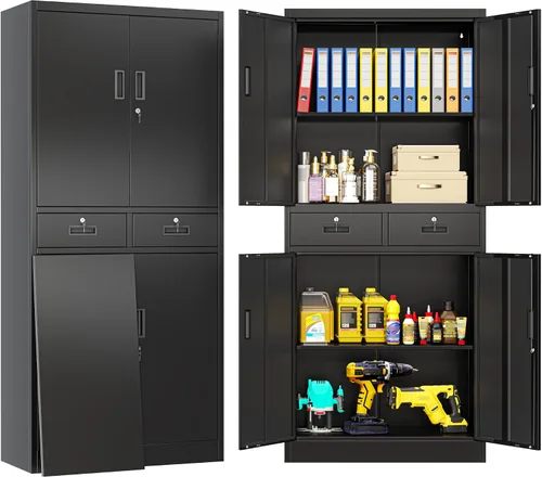 Vista 13 de BESFUR Gabinete de almacenamiento de metal, gabinete de almacenamiento de 71 pulgadas de alto con 5 estantes ajustables, gabinetes de metal