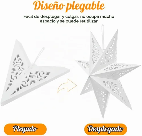 Vista 6 de LIOOBO Linternas de estrella de papel: pantalla de lámpara colgante de estrella de Navidad, luz hueca de cubierta de papel blanco, lámparas Textura