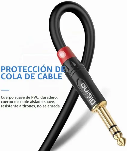 Vista 2 de Cable de inserción divisor en Y estéreo TRS de 1/4 pulgadas, cable de audio de conector auxiliar de 1/4 pulgadas macho a doble salida TS mono de 1/4