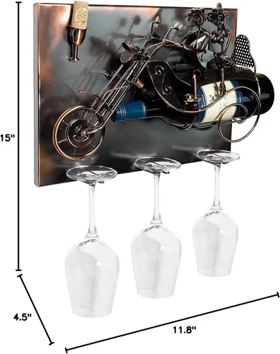 Vista 7 de BRUBAKER Soporte para botella de vino 'Couple on Motorbike' - Montaje en pared con 3 soportes de vidrio - Arte de pared - con tarjeta de felicitación