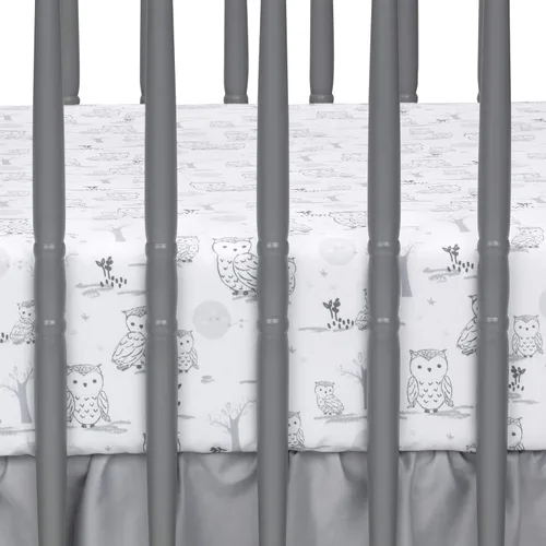 Vista 5 de Lambs & Ivy Luna - Juego de ropa de cama para cuna de bebé de 4 piezas, color blanco y gris (740004V)