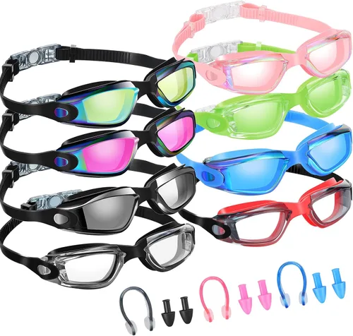 Vista 7 de Konohan Paquete de 8 gafas de natación sin fugas para adultos, protección UV, gafas de piscina con clip para la nariz
