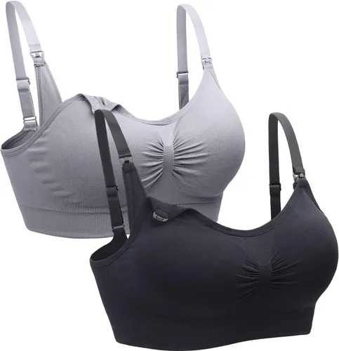 Vista 10 de Suekaphin - Paquete de 2 piezas, brasier de maternidad para lactancia durante el embarazo, cómodo para dormir con extensores 2negro