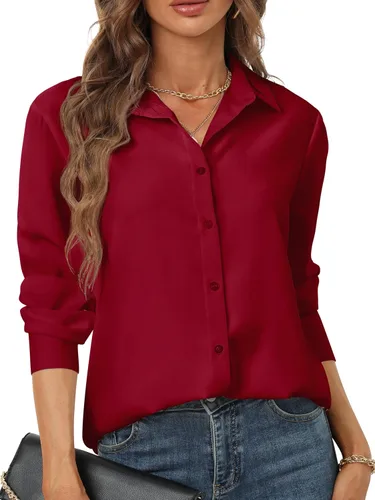 Vista 27 de Camisas de manga larga con botones para mujer, básicas, clásicas, suaves, con cuello a la moda, elegantes y casuales