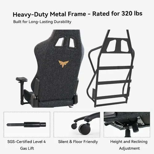 Vista 6 de Silla para juegos con reposabrazos ajustables 4D, reclinable de 170° y capacidad de 320 libras, silla ergonómica de computadora de respaldo alto