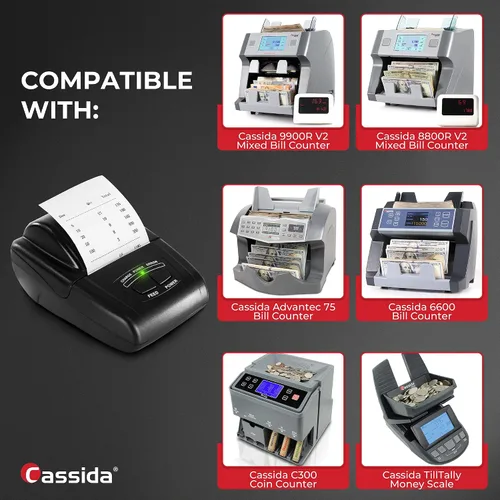 Vista 8 de Cassida Impresora térmica universal para manejo de efectivo. Compatible con la mayoría de contadores de billetes (KP-1), color negro