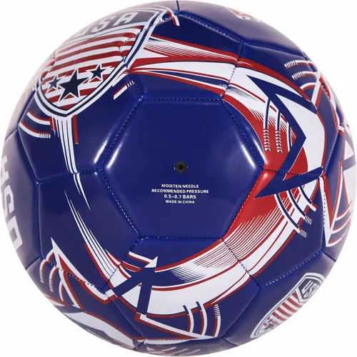 Vista 4 de CLASICO Balón de fútbol de Estados Unidos, tamaño 5, con base azul intenso y colores rojo y blanco, incluye bomba y aguja, para edades de 14 años