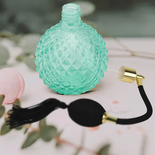 Vista 8 de HEALLILY Botella de perfume vintage de cristal de 3.4 fl oz recargable con borla larga, recipiente de vidrio vacío transparente para mujeres