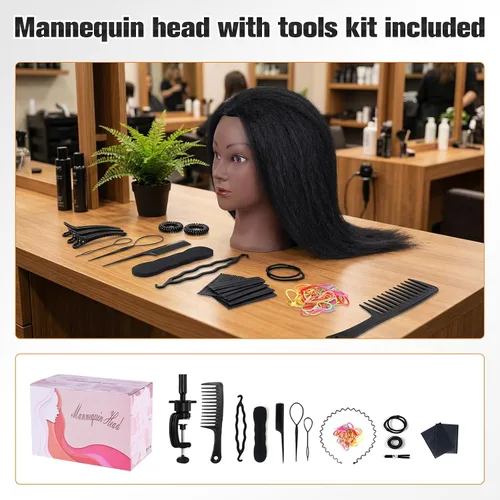 Vista 8 de Mannequin Head with 100% Human Hair,TopDirect 16"Real Hair Cosmetology Mannequin Manikin Head Hair Styling Hairdressing Practice Training Doll Head
